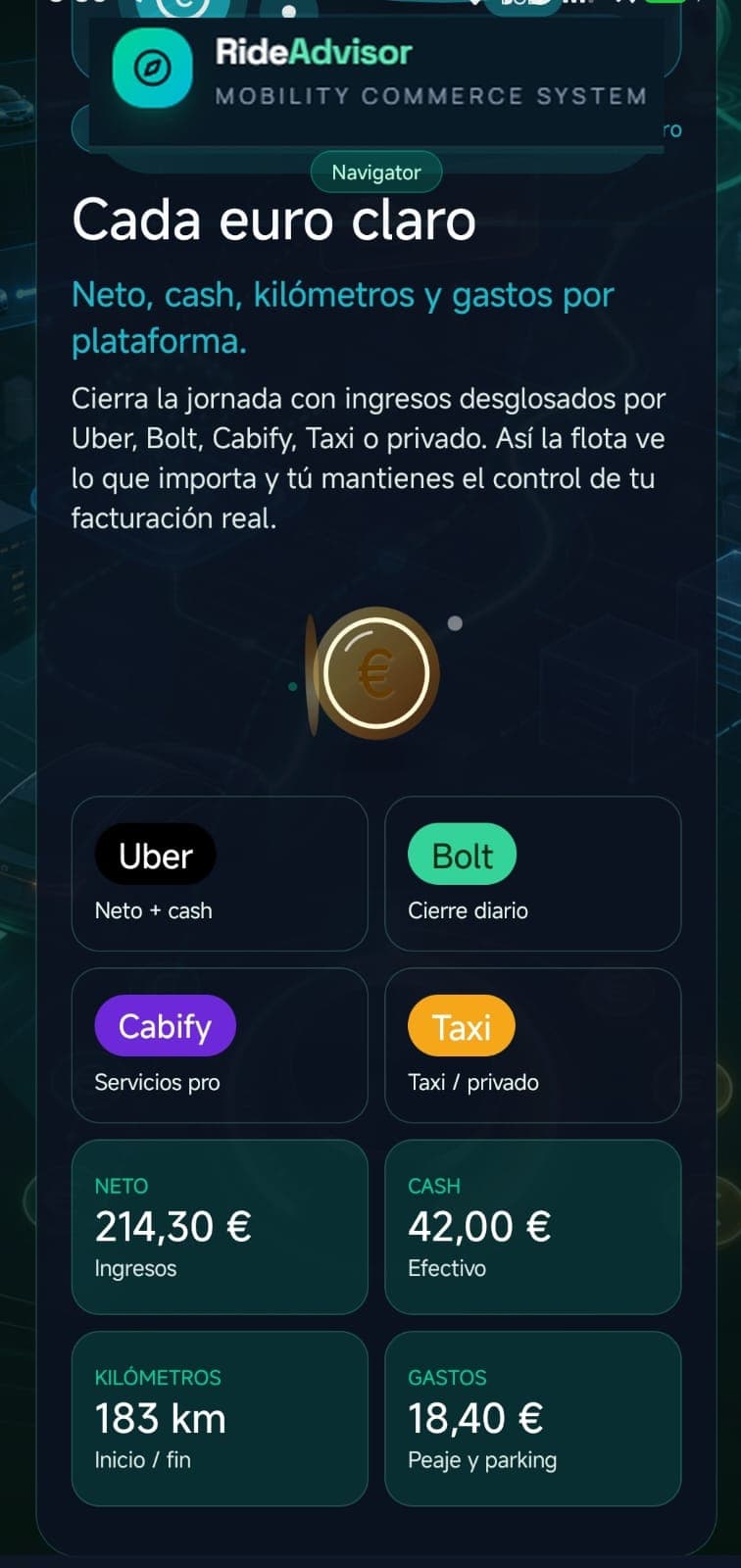 Pantalla Navigator con el resumen de ingresos