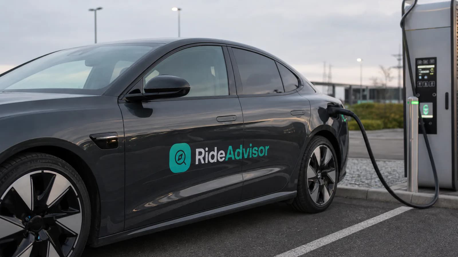 Electric executive car charging at night